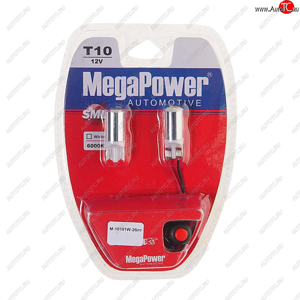 299 р. Лампа светодиодная 12V W5W T10 W2.1x9.5d 6000K с тестером блистер (2шт.) MEGAPOWER MEGAPOWER-AUTOMOTIVE 10101w-2блт  с доставкой в г. Майкоп