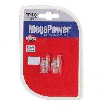 319 р. Лампа светодиодная 12V W5W T10 W2.1x9.5d 6000K 3 LED блистер (2шт.) MEGAPOWER MEGAPOWER-AUTOMOTIVE 10103w-2бл  с доставкой в г. Майкоп. Увеличить фотографию 1