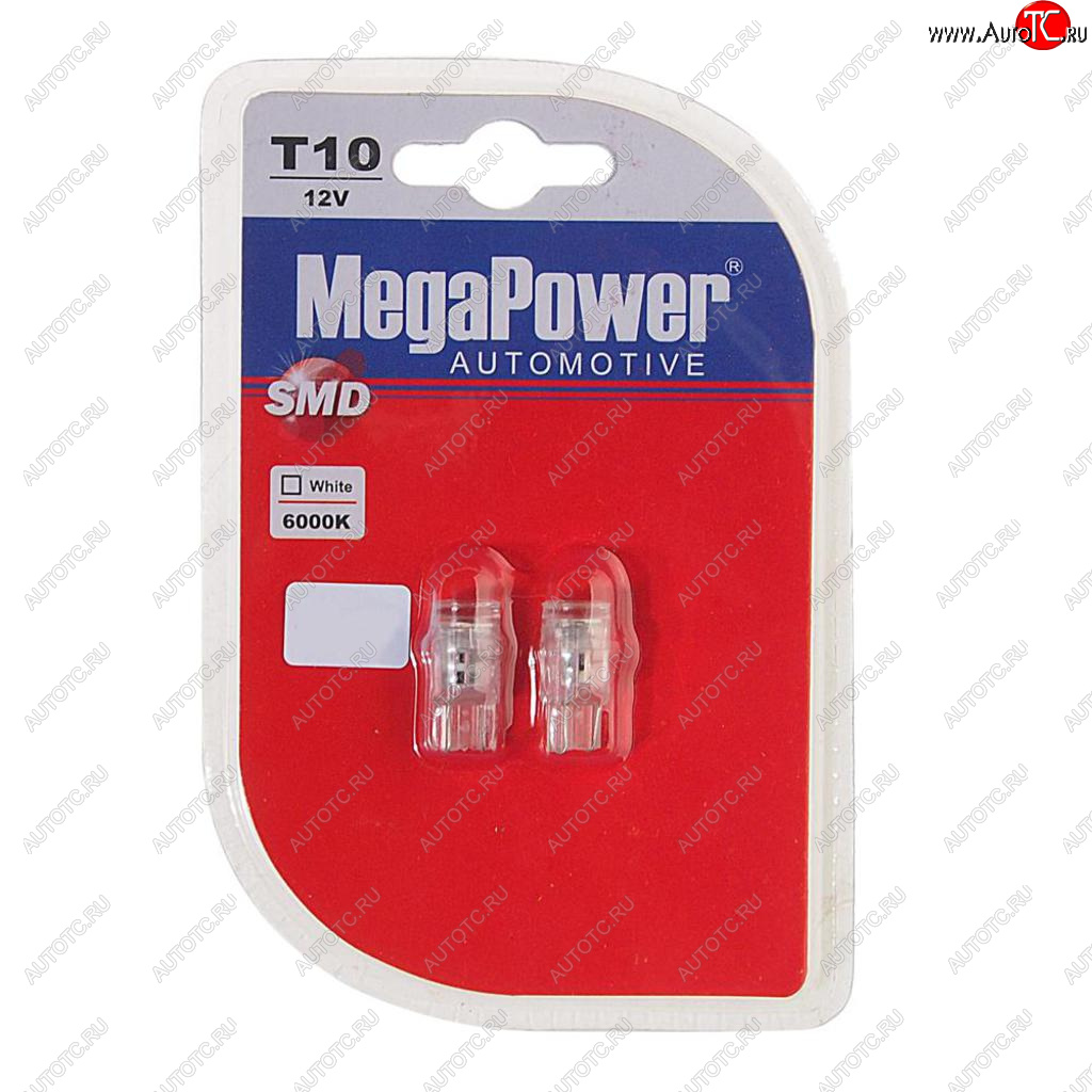 319 р. Лампа светодиодная 12V W5W T10 W2.1x9.5d 6000K 3 LED блистер (2шт.) MEGAPOWER MEGAPOWER-AUTOMOTIVE 10103w-2бл  с доставкой в г. Майкоп
