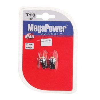 319 р. Лампа светодиодная 12V W5W T10 W2.1x9.5d 6000K блистер (2шт.) MEGAPOWER MEGAPOWER-AUTOMOTIVE 10105w-2бл  с доставкой в г. Майкоп. Увеличить фотографию 1