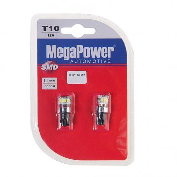 240 р. Лампа светодиодная 12V W5W T10 W2.1x9.5d 6000K 3 LED блистер (2шт.) MEGAPOWER MEGAPOWER-AUTOMOTIVE 10112w-2бл  с доставкой в г. Майкоп. Увеличить фотографию 1