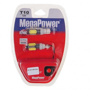 1 789 р. Лампа светодиодная 12V W5W T10 W2.1x9.5d 6000K 4 LED с тестером блистер (2шт.) MEGAPOWER MEGAPOWER-AUTOMOTIVE 10113w-2блт  с доставкой в г. Майкоп. Увеличить фотографию 1