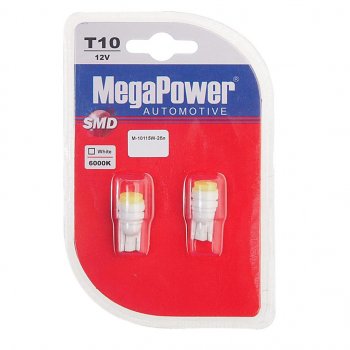 223 р. Лампа светодиодная 12V W5W T10 W2.1x9.5d 6000K блистер (2шт.) MEGAPOWER MEGAPOWER-AUTOMOTIVE 10115w-2бл  с доставкой в г. Майкоп. Увеличить фотографию 1