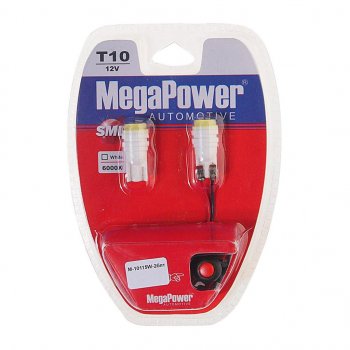 294 р. Лампа светодиодная 12V W5W T10 W2.1x9.5d 6000K с тестером блистер (2шт.) MEGAPOWER MEGAPOWER-AUTOMOTIVE 10115w-2блт  с доставкой в г. Майкоп. Увеличить фотографию 1