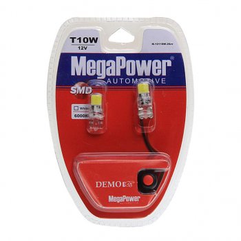 389 р. Лампа светодиодная 12V W5W T10 W2.1x9.5d 6000K 2 LED с тестером блистер (2шт.) MEGAPOWER MEGAPOWER-AUTOMOTIVE 10118w-2блт  с доставкой в г. Майкоп. Увеличить фотографию 1