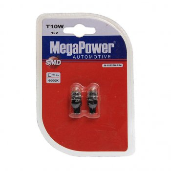 699 р. Лампа светодиодная 12V W5W T10 W2.1x9.5d 6000K блистер (2шт.) MEGAPOWER MEGAPOWER-AUTOMOTIVE 10120w-2бл  с доставкой в г. Майкоп. Увеличить фотографию 1
