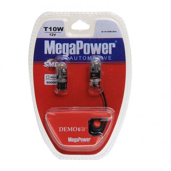 589 р. Лампа светодиодная 12V W5W T10 W2.1x9.5d 6000K с тестером блистер (2шт.) MEGAPOWER MEGAPOWER-AUTOMOTIVE 10120w-2блт  с доставкой в г. Майкоп. Увеличить фотографию 1