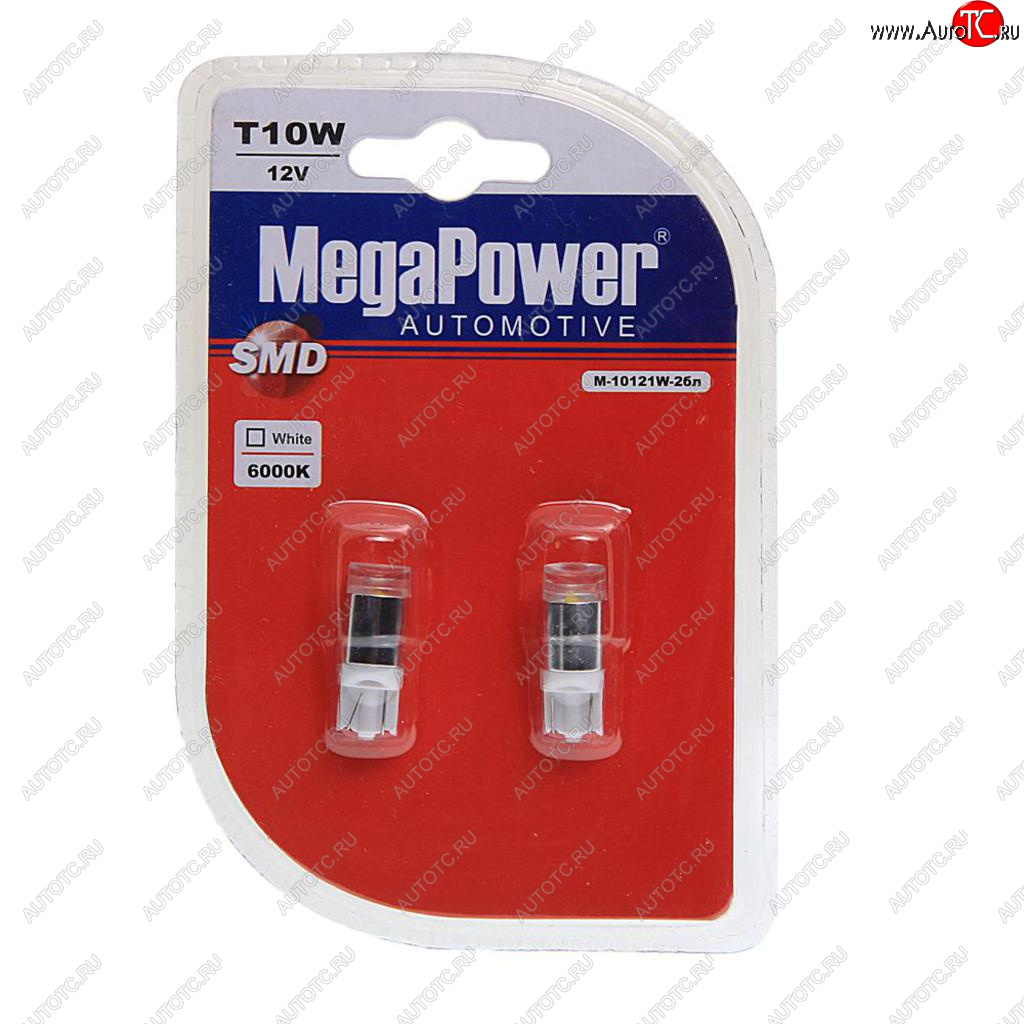659 р. Лампа светодиодная 12V W5W T10 W2.1x9.5d 6000K блистер (2шт.) MEGAPOWER MEGAPOWER-AUTOMOTIVE 10121w-2бл  с доставкой в г. Майкоп