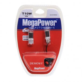 379 р. Лампа светодиодная 12V W5W T10 W2.1x9.5d 6000K с тестером блистер (2шт.) MEGAPOWER MEGAPOWER-AUTOMOTIVE 10121w-2блт  с доставкой в г. Майкоп. Увеличить фотографию 1