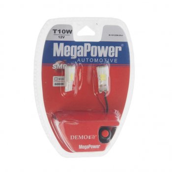 399 р. Лампа светодиодная 12V W5W T10 W2.1x9.5d 6000K 6 LED блистер (2шт.) MEGAPOWER MEGAPOWER-AUTOMOTIVE 10122w-2блт  с доставкой в г. Майкоп. Увеличить фотографию 1