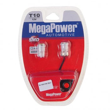 152 р. Лампа светодиодная 12V W5W T10 W2.1x9.5d 6000K 6 LED с тестером блистер (2шт.) MEGAPOWER MEGAPOWER-AUTOMOTIVE 10511w-2блт  с доставкой в г. Майкоп. Увеличить фотографию 1