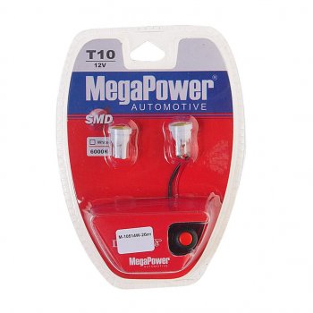299 р. Лампа светодиодная 12V W5W T10 W2.1x9.5d 6000K с тестером блистер (2шт.) MEGAPOWER MEGAPOWER-AUTOMOTIVE 10514w-2блт  с доставкой в г. Майкоп. Увеличить фотографию 1