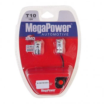166 р. Лампа светодиодная 12V W5W T10 W2.1x9.5d 6000K 5 LED с тестером блистер (2шт.) MEGAPOWER MEGAPOWER-AUTOMOTIVE 10611w-2блт  с доставкой в г. Майкоп. Увеличить фотографию 1