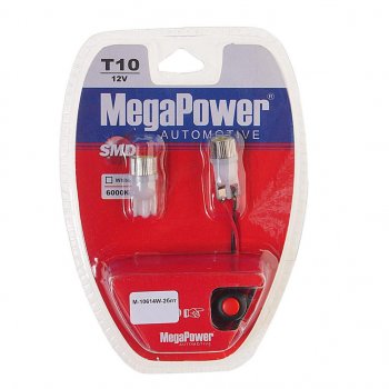 299 р. Лампа светодиодная 12V W5W T10 W2.1x9.5d 6000K с тестером блистер (2шт.) MEGAPOWER MEGAPOWER-AUTOMOTIVE 10614w-2блт  с доставкой в г. Майкоп. Увеличить фотографию 1