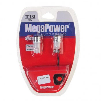 459 р. Лампа светодиодная 12V W5W T10 W2.1x9.5d 6000K с тестером блистер (2шт.) MEGAPOWER MEGAPOWER-AUTOMOTIVE 10711w-2блт  с доставкой в г. Майкоп. Увеличить фотографию 1