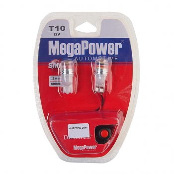 459 р. Лампа светодиодная 12V W5W T10 W2.1x9.5d 6000K с тестером блистер (2шт.) MEGAPOWER MEGAPOWER-AUTOMOTIVE 10712w-2блт  с доставкой в г. Майкоп. Увеличить фотографию 1
