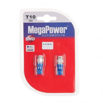 136 р. Лампа светодиодная 12V W5W T10 W2.1x9.5d 5 LED блистер (2шт.) Blue MEGAPOWER MEGAPOWER-AUTOMOTIVE 10714b-2бл  с доставкой в г. Майкоп. Увеличить фотографию 1