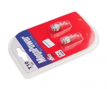 136 р. Лампа светодиодная 12V W5W T10 W2.1x9.5d 5 LED блистер (2шт.) Red MEGAPOWER MEGAPOWER-AUTOMOTIVE 10714r-2бл  с доставкой в г. Майкоп. Увеличить фотографию 2