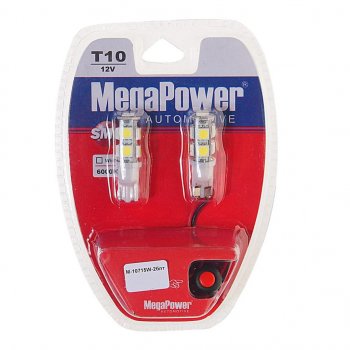 369 р. Лампа светодиодная 12V W5W T10 W2.1x9.5d 6000K 9 LED с тестером блистер (2шт.) MEGAPOWER MEGAPOWER-AUTOMOTIVE 10715w-2блт  с доставкой в г. Майкоп. Увеличить фотографию 1