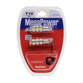 419 р. Лампа светодиодная 12V W5W T10 W2.1x9.5d 6000K 13 LED с тестером блистер (2шт.) MEGAPOWER MEGAPOWER-AUTOMOTIVE 10811w-2блт  с доставкой в г. Майкоп. Увеличить фотографию 1