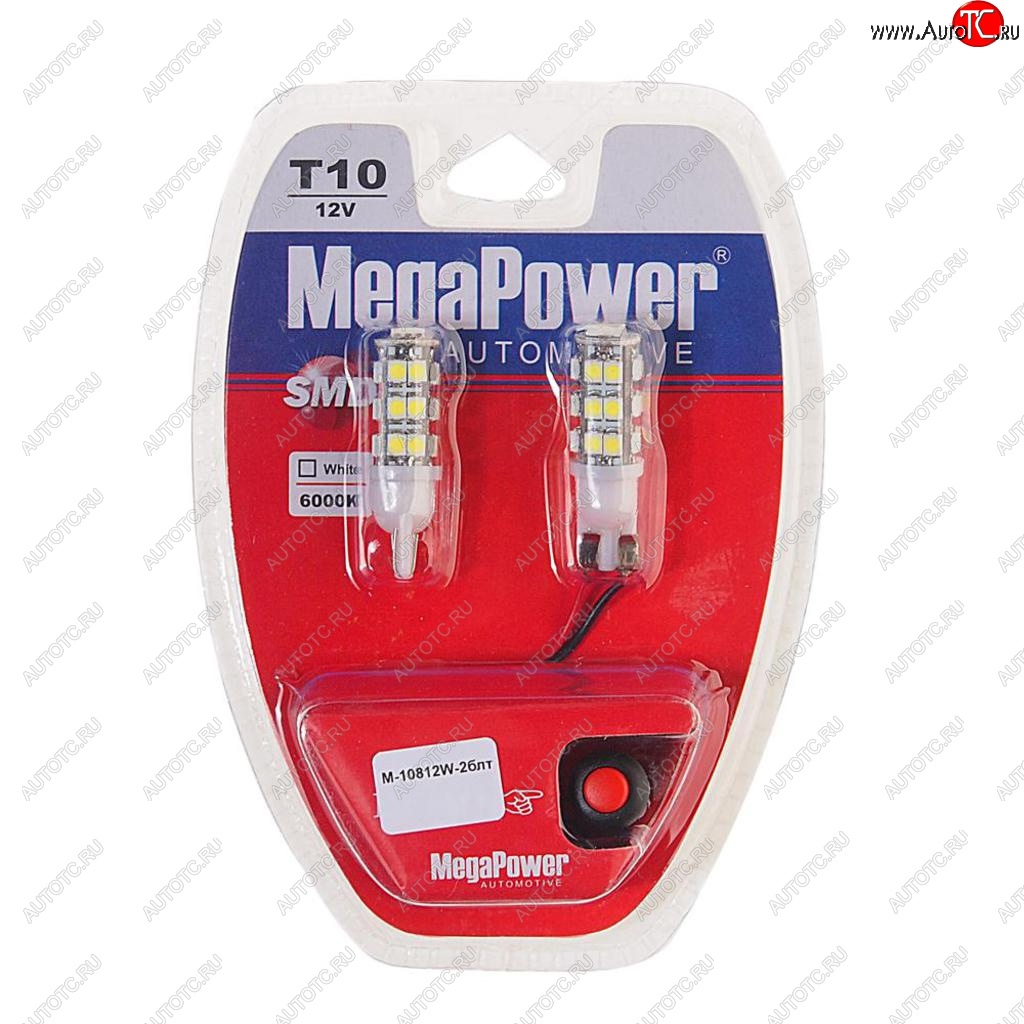 349 р. Лампа светодиодная 12V W5W T10 W2.1x9.5d 6000K 25 LED с тестером блистер (2шт.)MEGAPOWER MEGAPOWER-AUTOMOTIVE 10812w-2блт  с доставкой в г. Майкоп