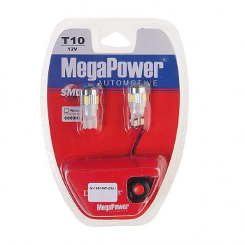 739 р. Лампа светодиодная 12V W5W T10 W2.1x9.5d 6000K 6 LED с тестером блистер (2шт.) MEGAPOWER MEGAPOWER-AUTOMOTIVE 10814w-2блт  с доставкой в г. Майкоп. Увеличить фотографию 1