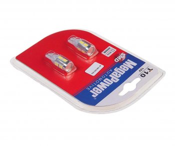589 р. Лампа светодиодная 12V W5W T10 W2.1x9.5d 6000K 10 LED блистер (2шт.) MEGAPOWER MEGAPOWER-AUTOMOTIVE 10815w-2бл  с доставкой в г. Майкоп. Увеличить фотографию 2