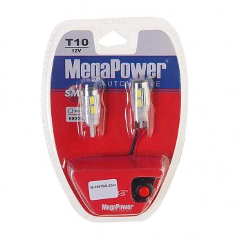 699 р. Лампа светодиодная 12V W5W T10 W2.1x9.5d 6000K 10 LED с тестером блистер (2шт.) MEGAPOWER MEGAPOWER-AUTOMOTIVE 10815w-2блт  с доставкой в г. Майкоп. Увеличить фотографию 1