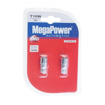 319 р. Лампа светодиодная 12V W5W T10 W2.1x9.5d 6000K блистер (2шт.) MEGAPOWER MEGAPOWER-AUTOMOTIVE 10916w-2бл  с доставкой в г. Майкоп. Увеличить фотографию 1