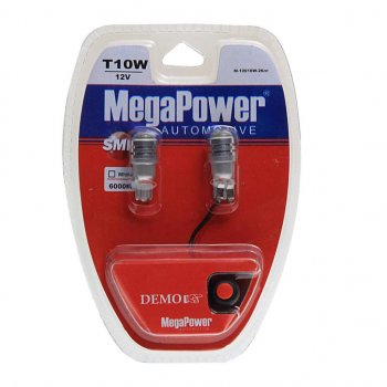 479 р. Лампа светодиодная 12V W5W T10 W2.1x9.5d 6000K с тестером блистер (2шт.) MEGAPOWER MEGAPOWER-AUTOMOTIVE 10916w-2блт  с доставкой в г. Майкоп. Увеличить фотографию 1