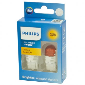 2 689 р. Лампа светодиодная 12V W21W WX3x16d 80Лм (2шт.) Led Amber Ultinon Pro6000 PHILIPS PHILIPS 11065au60x2  с доставкой в г. Майкоп. Увеличить фотографию 2