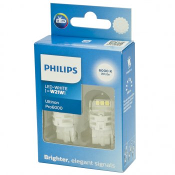 3 779 р. Лампа светодиодная 12V W21W W3х16d 6000К 250Лм (2шт.) Led White Ultinon Pro6000 PHILIPS PHILIPS 11065cu60x2  с доставкой в г. Майкоп. Увеличить фотографию 2