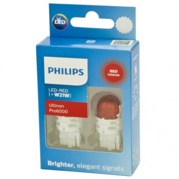 1 569 р. Лампа светодиодная 12V W21W W3х16d 75Лм (2шт.) Led Red Ultinon Pro6000 PHILIPS PHILIPS 11065ru60x2 PHILIPS 11065ru60x2  с доставкой в г. Майкоп. Увеличить фотографию 2