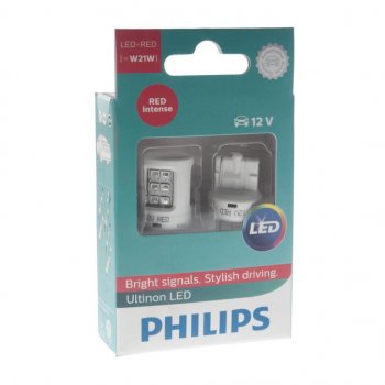 1 699 р. Лампа светодиодная 12V W21W W3-16q бесцокольная (2шт.) Led Red Ultinon PHILIPS PHILIPS 11065ulrx2  с доставкой в г. Майкоп. Увеличить фотографию 1
