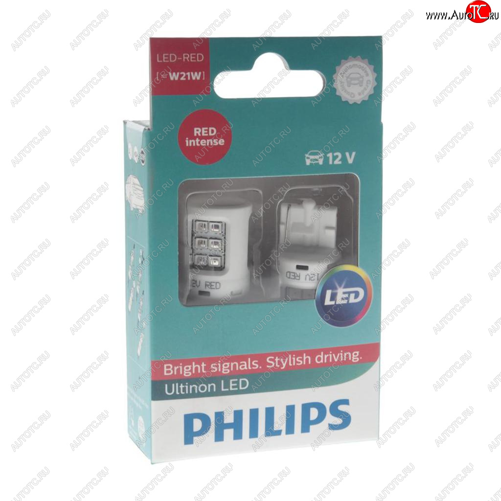 1 699 р. Лампа светодиодная 12V W21W W3-16q бесцокольная (2шт.) Led Red Ultinon PHILIPS PHILIPS 11065ulrx2  с доставкой в г. Майкоп