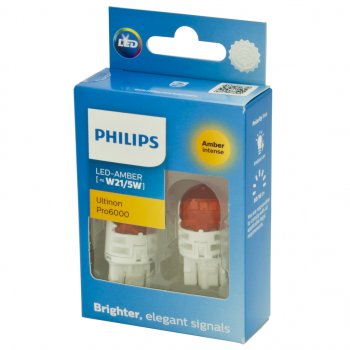 1 699 р. Лампа светодиодная 12V W21/5W W3х16q 80/16Лм (2шт.) Led Amber Ultinon Pro6000 PHILIPS PHILIPS 11066au60x2 PHILIPS 11066au60x2  с доставкой в г. Майкоп. Увеличить фотографию 2