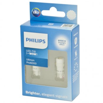 1 849 р. Лампа светодиодная 12V W5W T10W W2.1х9.5d 6000K 90Лм (2шт.) Led White Ultinon Pro6000 PHILIPS PHILIPS 11961cu60x2 PHILIPS 11961cu60x2  с доставкой в г. Майкоп. Увеличить фотографию 2