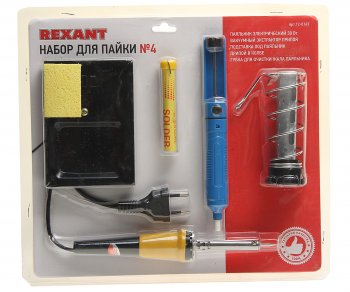 1 199 р. Набор для пайки (паяльник 30Вт, оловоотсос, подставка, припой) REXANT REXANT 12-0163  с доставкой в г. Майкоп. Увеличить фотографию 1