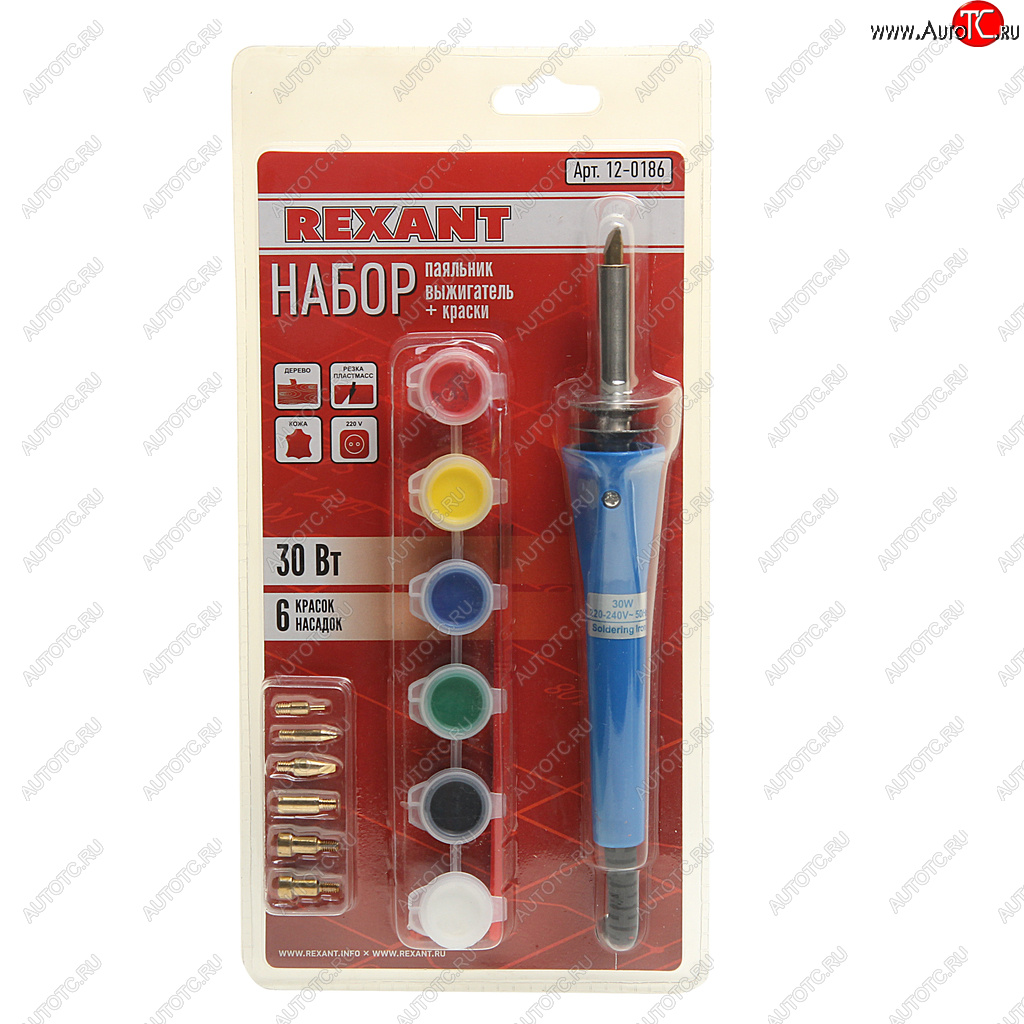 679 р. Паяльник 30Вт220В выжигатель по дереву (6 насадок,краски) REXANT REXANT 12-0186  с доставкой в г. Майкоп