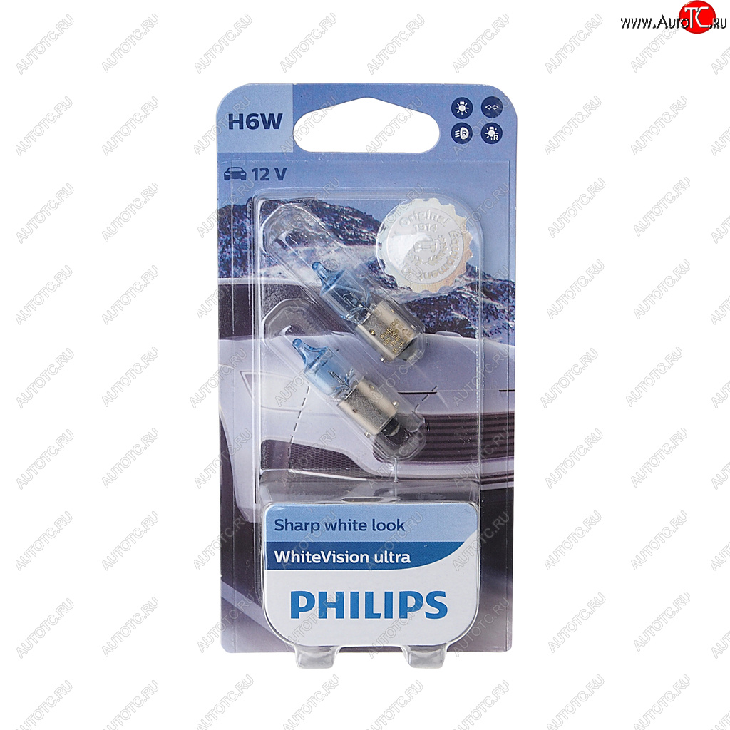 2 199 р. Лампа 12V H6W BAX9s блистер (2шт.) 3100K White Vision Ultra PHILIPS PHILIPS 12036wvu2бл  с доставкой в г. Майкоп