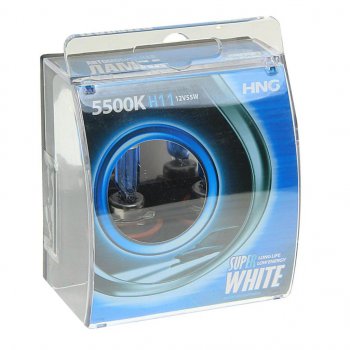 379 р. Лампа 12V H11 55W PGJ19-2 5500К бокс (2шт.) Super White HNG HNG 12115sw2  с доставкой в г. Майкоп. Увеличить фотографию 1