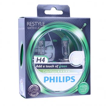 2 769 р. Лампа 12V H4 6055W P43t +60% бокс (2шт.) Green Colorvision PHILIPS PHILIPS 12342cvpgs2  с доставкой в г. Майкоп. Увеличить фотографию 1