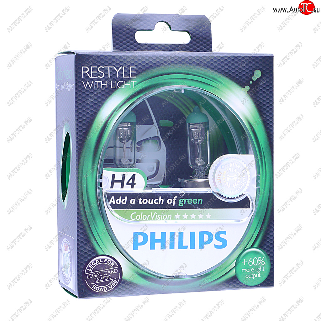 2 769 р. Лампа 12V H4 6055W P43t +60% бокс (2шт.) Green Colorvision PHILIPS PHILIPS 12342cvpgs2  с доставкой в г. Майкоп