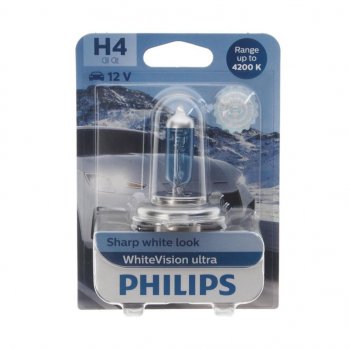 1 259 р. Лампа 12V H4 6055W P43t-38 4200K блистер (1шт.) White Vision Ultra PHILIPS PHILIPS 12342wvuбл  с доставкой в г. Майкоп. Увеличить фотографию 1