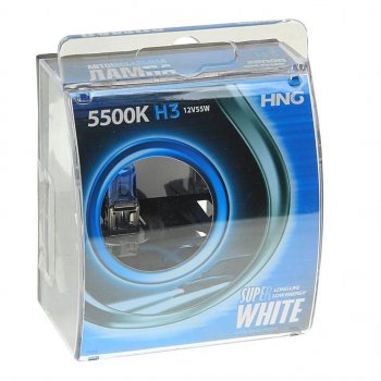 167 р. Лампа 12V H3 55W PK22s 5500К бокс (2шт.) Super White HNG HNG 12355sw2  с доставкой в г. Майкоп. Увеличить фотографию 1