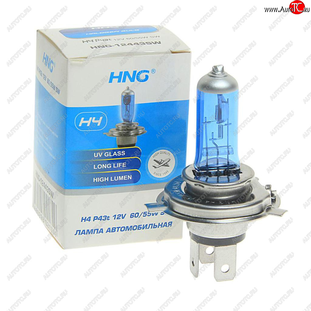 152 р. Лампа 12V H4 6055W P43t Super White HNG HNG 12443sw  с доставкой в г. Майкоп