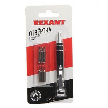 369 р. Отвертка с набором бит 6 предметов REXANT REXANT 12-4705  с доставкой в г. Майкоп. Увеличить фотографию 1