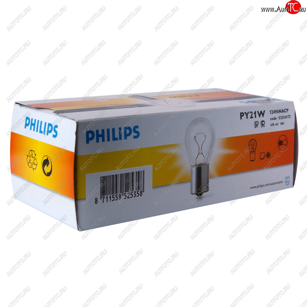 113 р. Лампа 12V PY21W BAU15s желтая Yellow PHILIPS PHILIPS 12496nacp  с доставкой в г. Майкоп