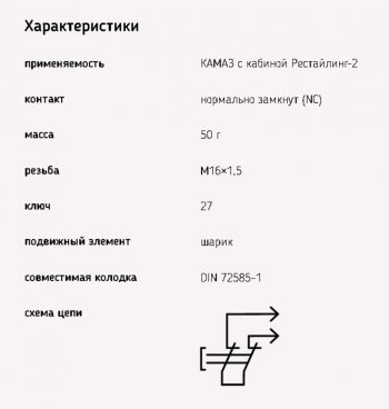 399 р. Выключатель заднего хода КАМАЗ (байонетный разъем) ЭМИ ЭМИ 1352.3768-06  с доставкой в г. Майкоп. Увеличить фотографию 2