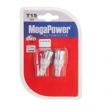 499 р. Лампа светодиодная 12V T15W W2.1x9.5d бесцокольная блистер (2шт.) MEGAPOWER MEGAPOWER-AUTOMOTIVE 15412w-2бл  с доставкой в г. Майкоп. Увеличить фотографию 1